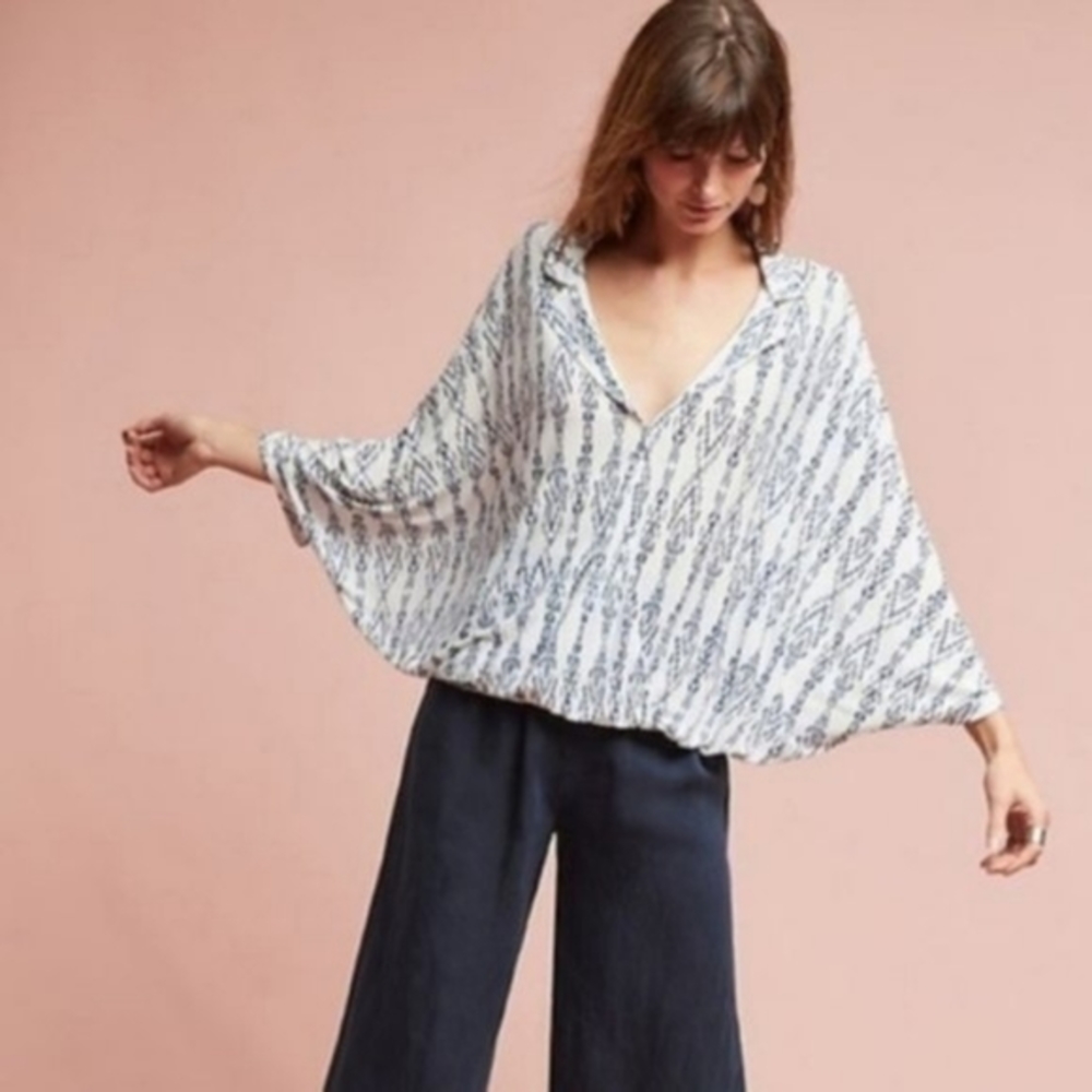 Anthro Post-Stamp Dolman Sleeve Ikat Top